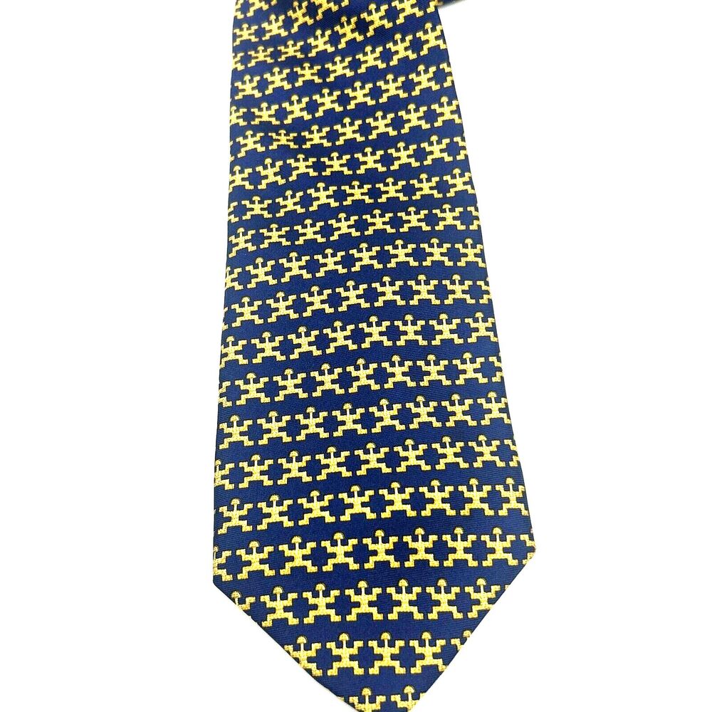 100% Silk Museo Del Oro Colombia Neck Tie Royal Blue Gold Patterned